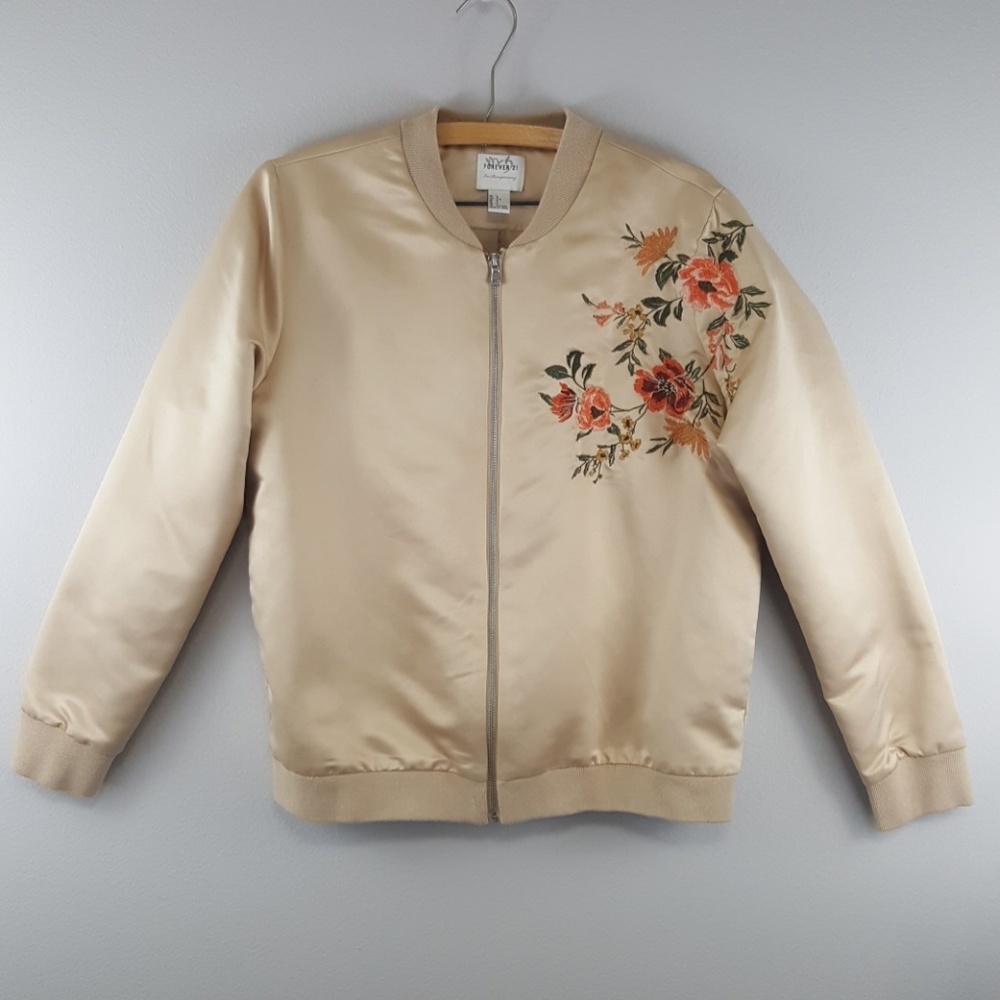 Forever 21 Satin Embroidered Bomber Jacket Large